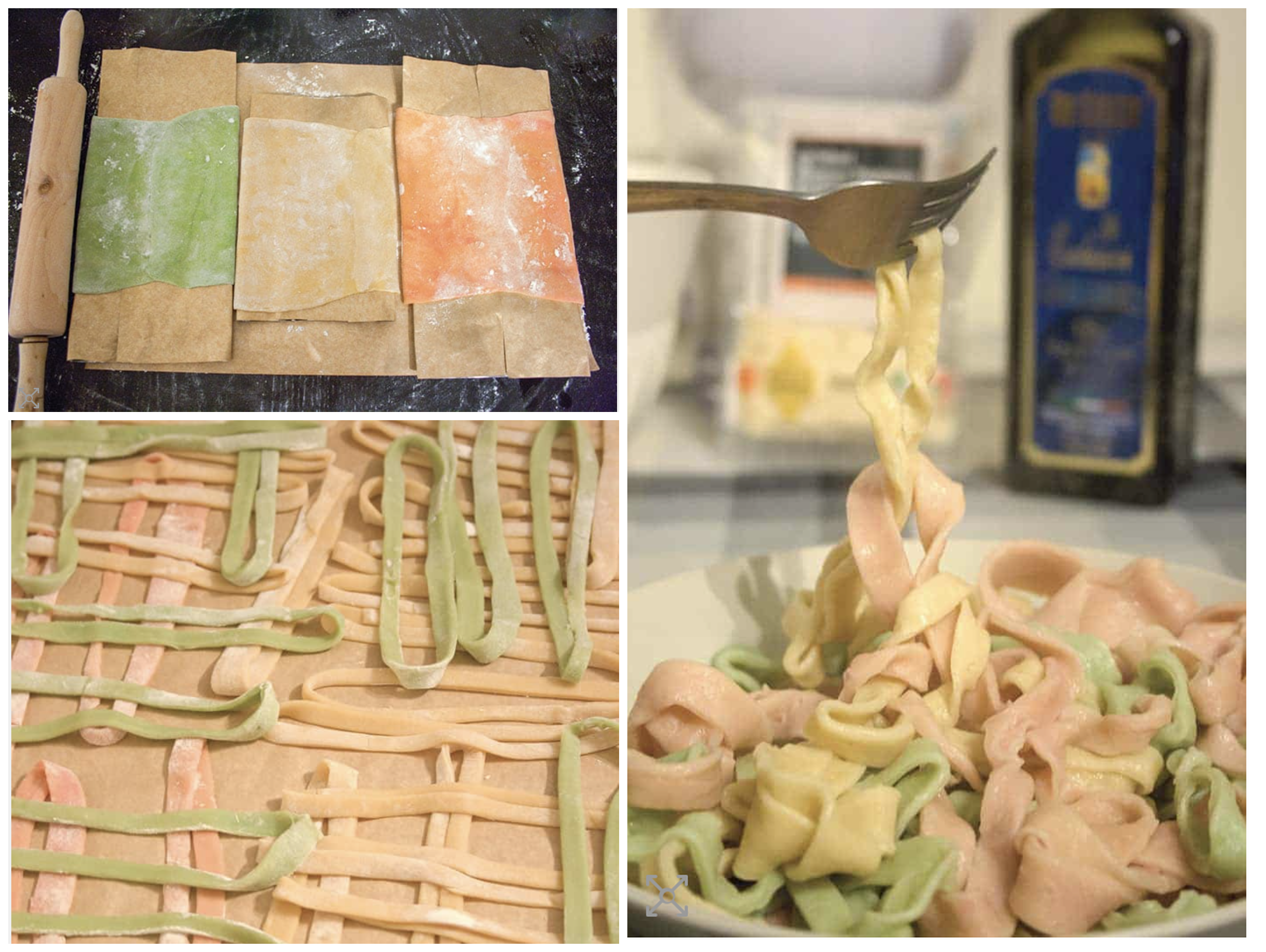 A mosaic showing handmade ring-shaped anelloni pasta